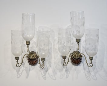 Pr Anglo Indian Style Wood & Brass Wall Sconces