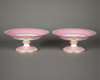 Pr Copeland Spode Porcelain Floral Compotes