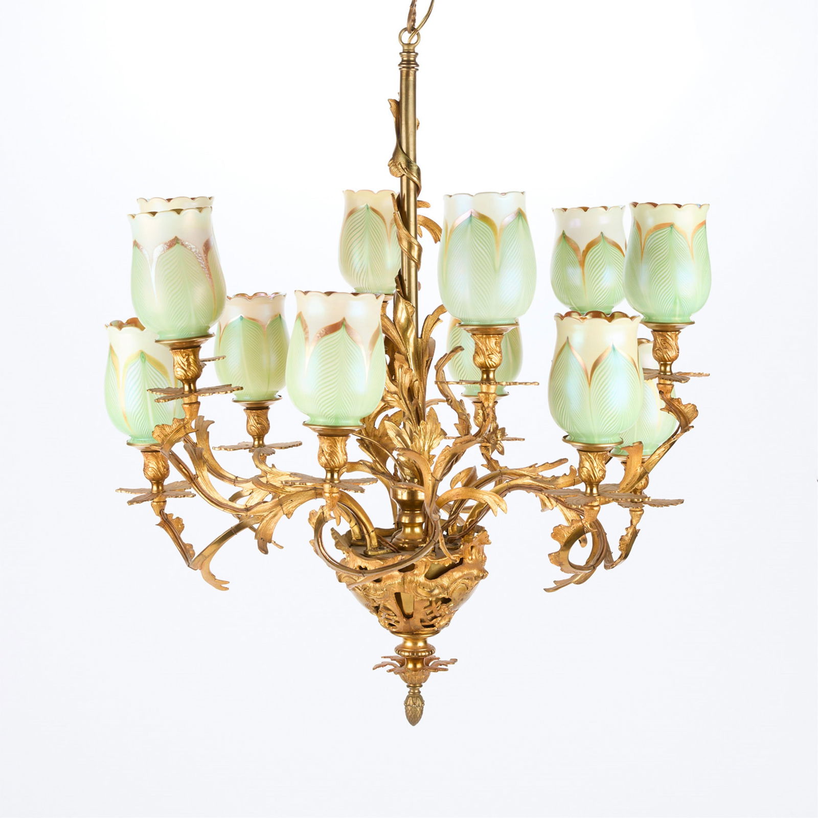 20th c. Quezal Art Glass Pulled Feather Chandelier (1 of 9)