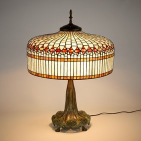 Tiffany Style Leaded Glass Shade & Ornate Base