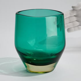 Flavio Poli Hand-Blown Murano Art Glass Green Vase