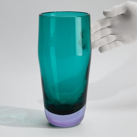 Flavio Poli Hand-Blown Murano Art Glass Blue Vase