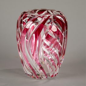 Val St. Lambert Cut Glass Cranberry Vase