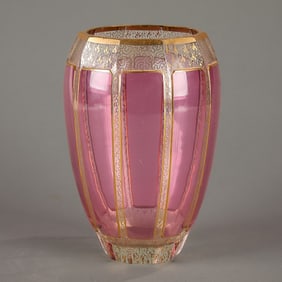Bohemian Moser Cranberry Cut Glass Vase