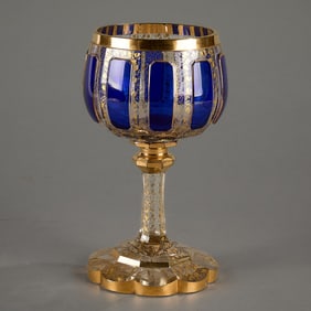 Bohemian Moser Cut Cobalt Glass Goblet