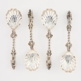 4 English Sterling Silver Berry Spoons 9.41 ozt