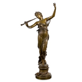 Eugene Marioton "Femme Jouant Double Flute" Bronze