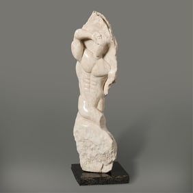 Carved Marble Statue of Nude Male w/ Base