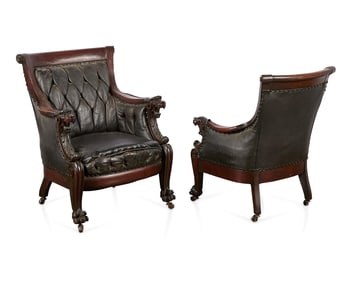 Set 2 Victorian Style Leather Armchairs