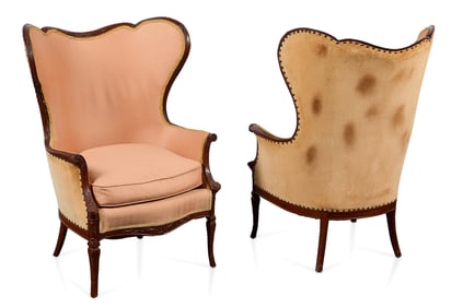 Pr Victorian Style Wing Back Wood Armchairs