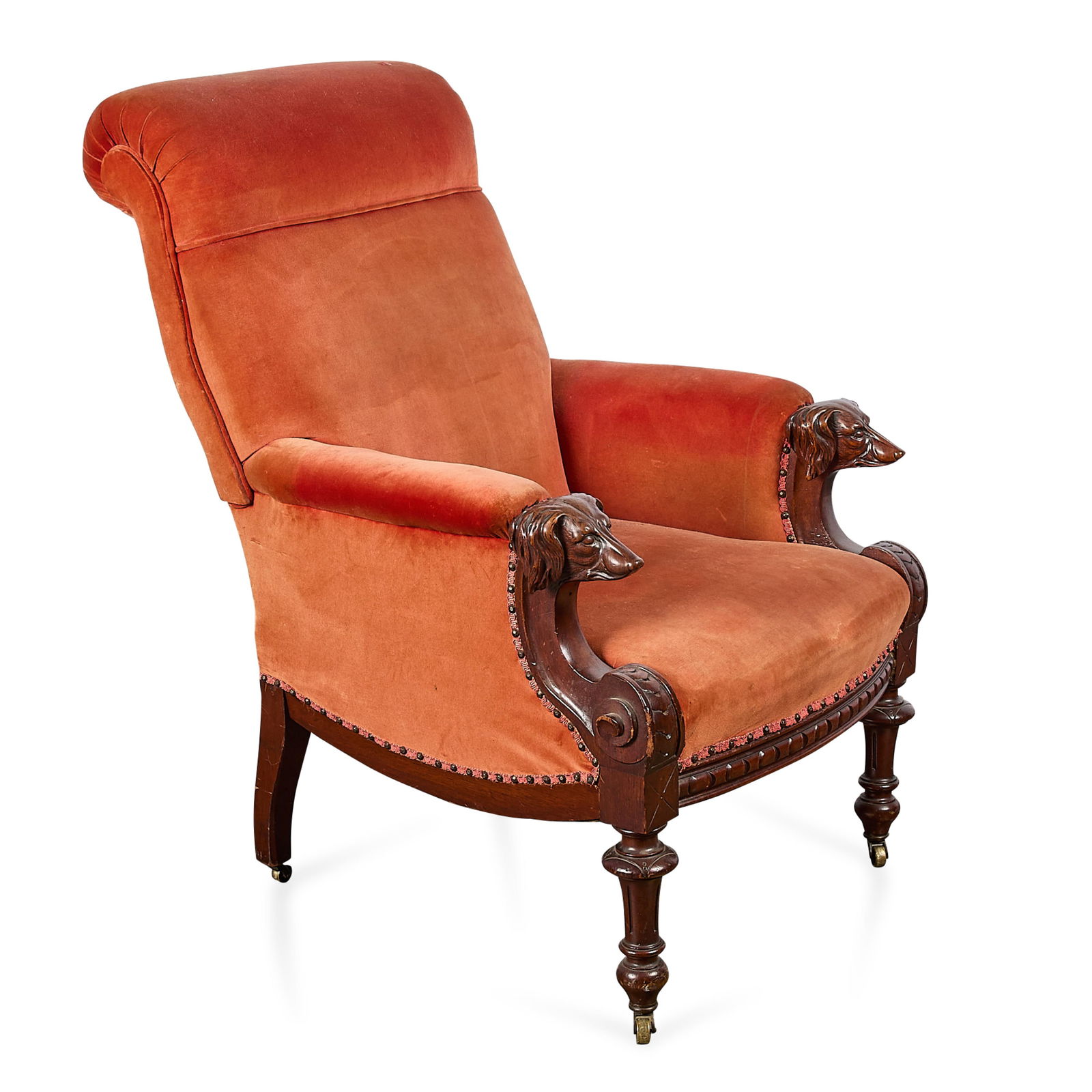 Victorian Style Wooden Carved Dog Head Armchair (1 of 7)