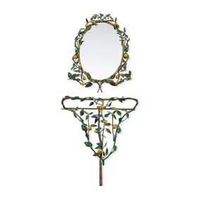 Italian Style Tole Lemon Tree Mirror & Console