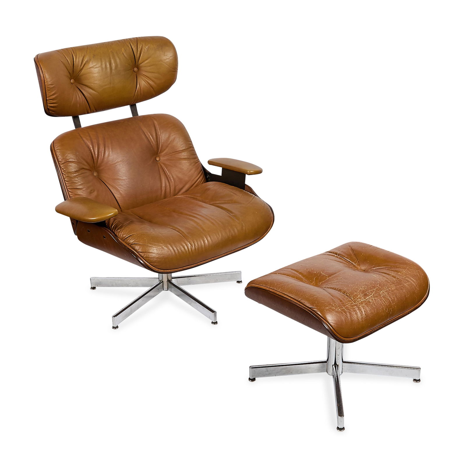 Eames Style Leather Lounge Chair & Ottoman (1 of 11)