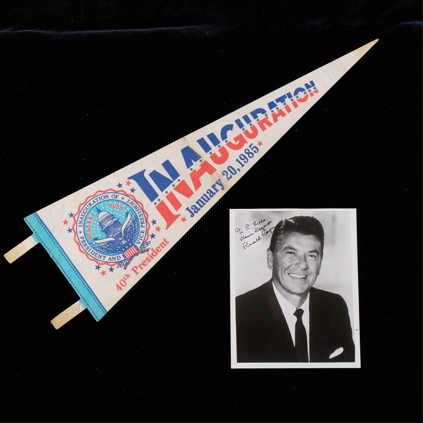 Signed Ronald Reagan Photograph & 1985 Pennant (1 of 4)