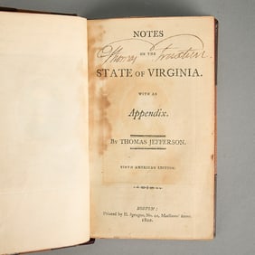 Notes on Virginia" Book 1802 - Signed "Truxtun