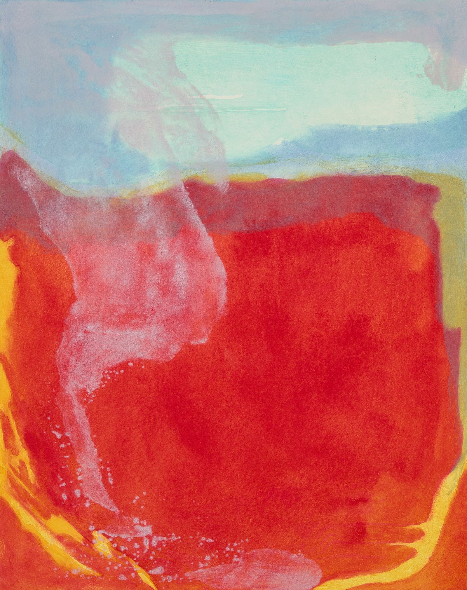 Emily Mason "Soft the Sun" Lift-Ground Print: Emily Mason (American, 1932-2019). Lift-ground print titled "Soft the Sun," 1989. Pencil signed, titled, and numbered 25/30 along the lower edge.Sight; height: 21 in x width: 16 1/2 in. Framed; height