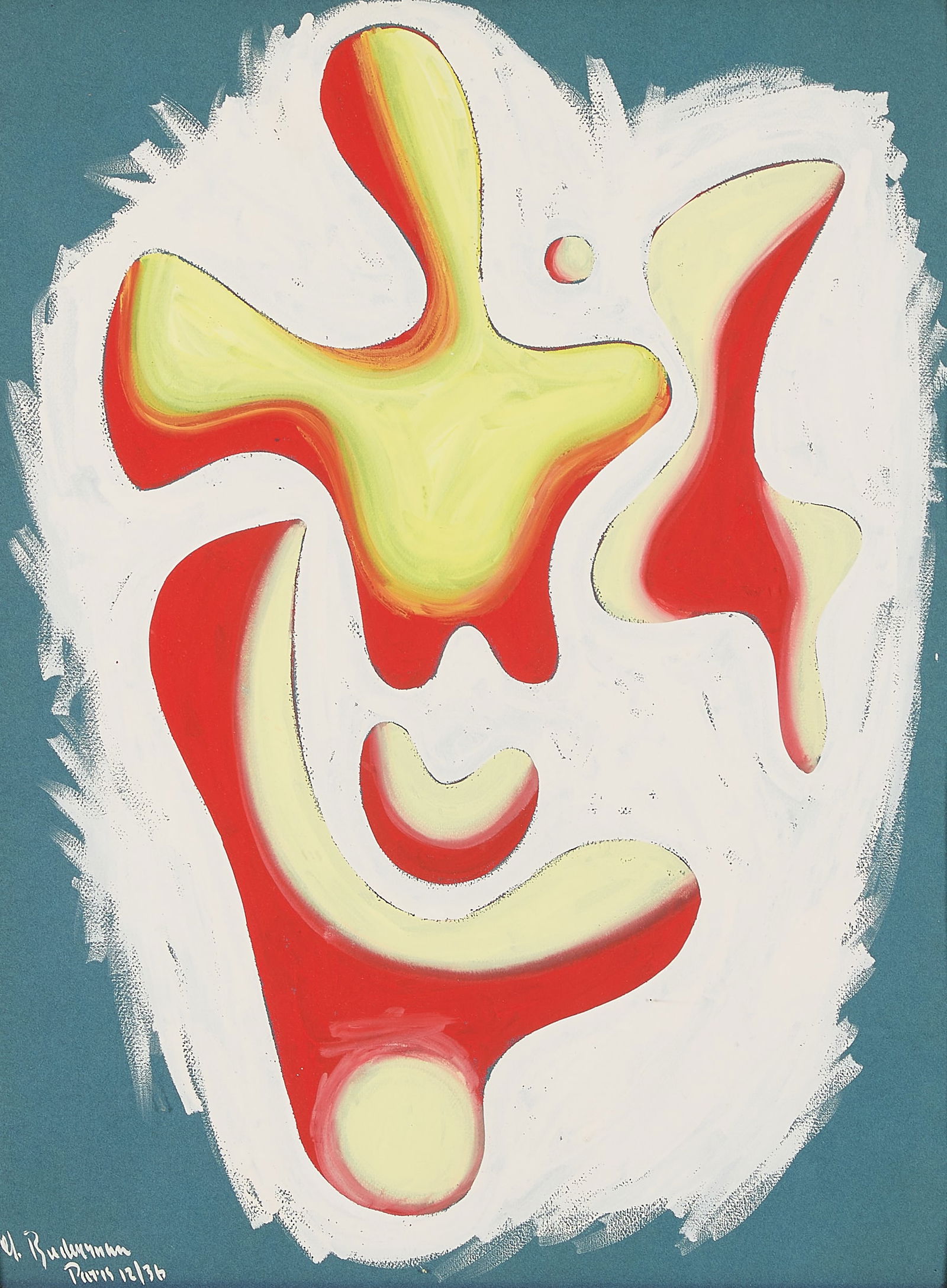 Charles Biederman "Paris 1936" Gouache: Charles Biederman, born Karel Joseph Biederman (American, 1906-2004). Gouache on paper painting titled "Paris 12/36," 1936. Signed, titled, and dated along the lower left. Provenance: Meredith Ward