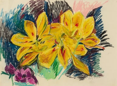 Mary Abbott Pastel on Paper Floral Drawing 1993