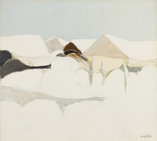 Roger Muhl "Fermes en Hiver" Painting 1977