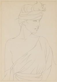 Patrick Nagel Partially Nude Woman Drawing