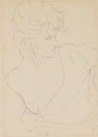 Patrick Nagel Nude Woman Drawing