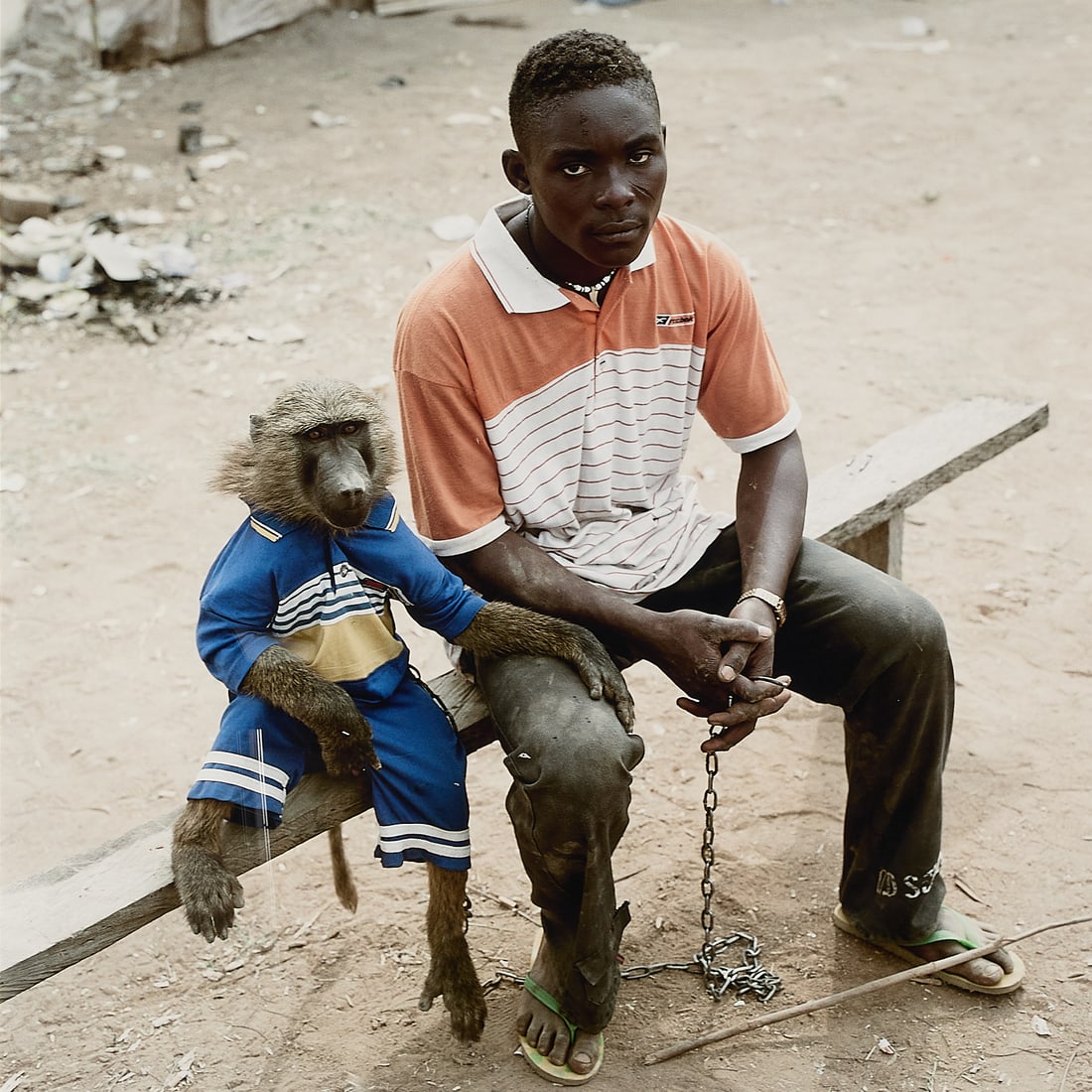 Pieter Hugo "Dayaba Usman w/ Monkey" Photo: Pieter Hugo (South African, b. 1976). Digital C-print photograph titled "Dayaba Usman with the Monkey Clear, Nigeria," 2005. Signed, dated, titled, and numbered 4/7 along the verso. Yossi Milo