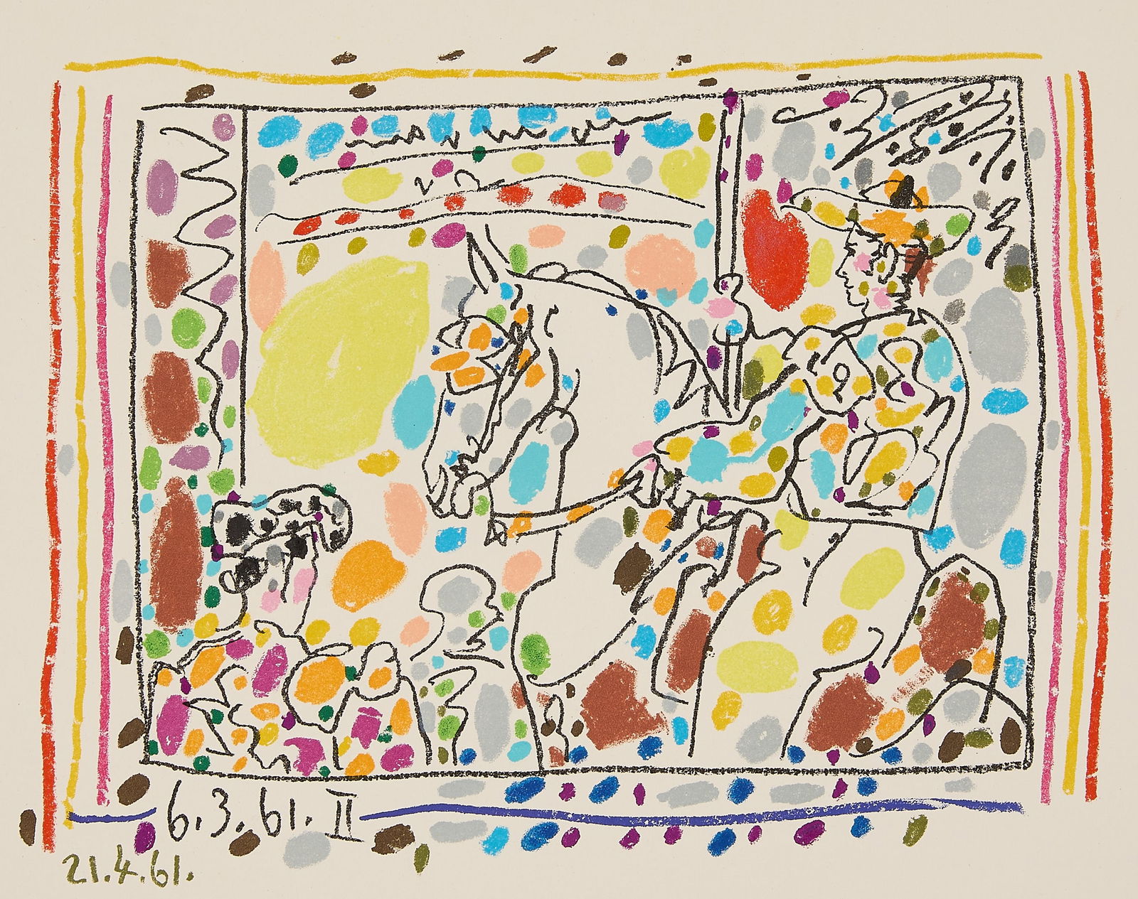 Pablo Picasso "Le Picador II" Lithograph: Pablo Picasso (Spanish, 1881-1973). Lithograph on paper titled "Le Picador II," 1961. From an edition of approximately 15 artist's proofs apart from the edition of 50. A Los Toros avec Picasso book