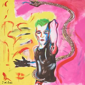 Large Jacob Mishori "Exhibitionism" Painting 1983