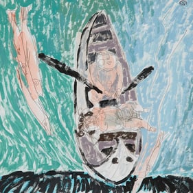 Yang Yang Abstract Figures in Boat Mixed Media
