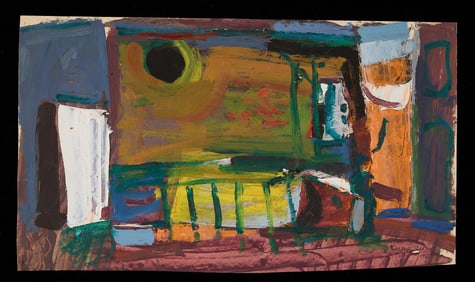 Sandor Zugor Abstract Oil on Paper Painting 1965