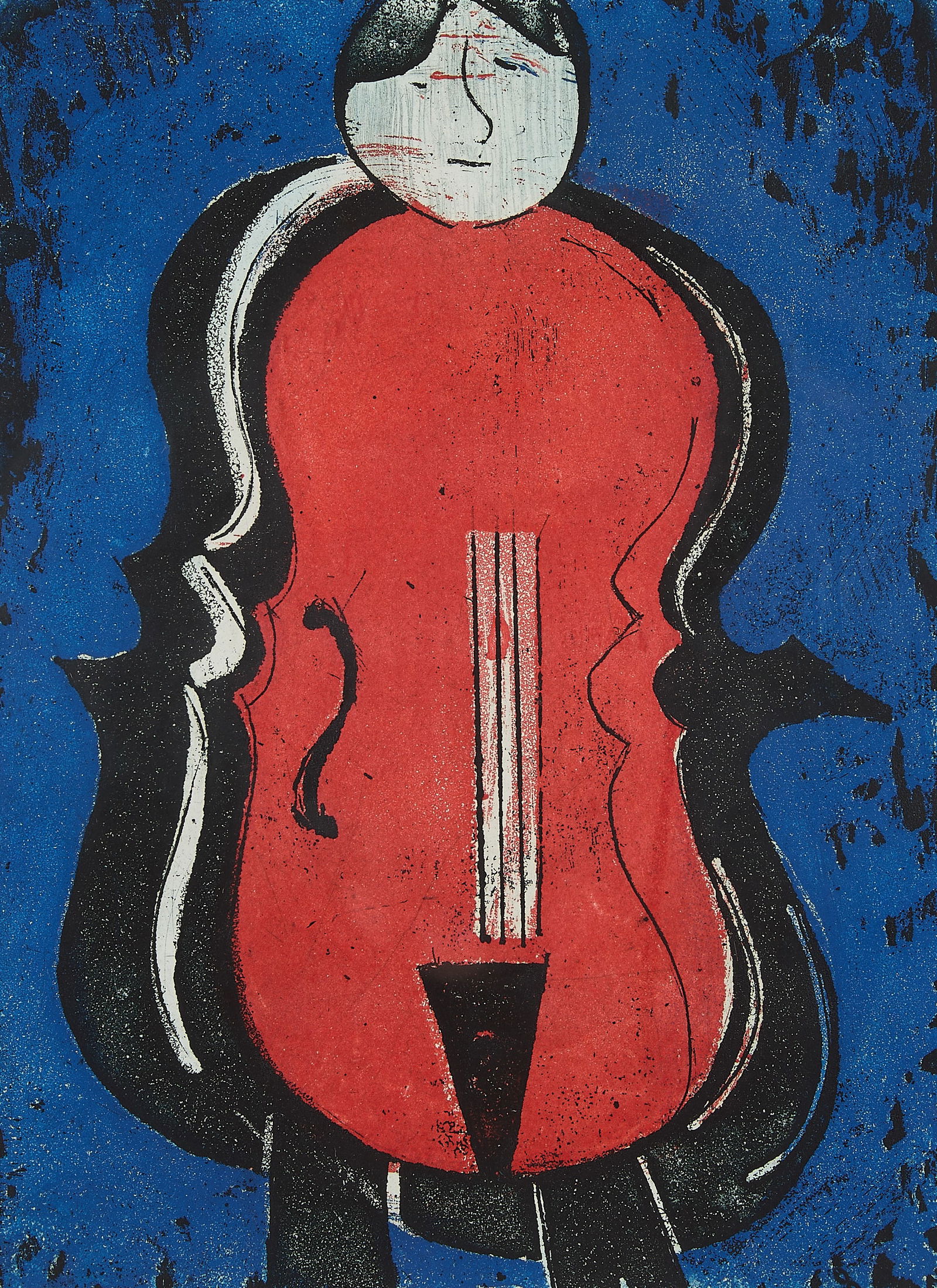 Malcolm Myers "Bass Man" Lithograph: Malcolm Myers (American, 1917-2002). Lithograph titled "Bass Man." Depicting an anthropomorphic bass. Pencil signed, titled, and numbered 10/26 along the lower margin.Sight; height: 17 in x width: 13