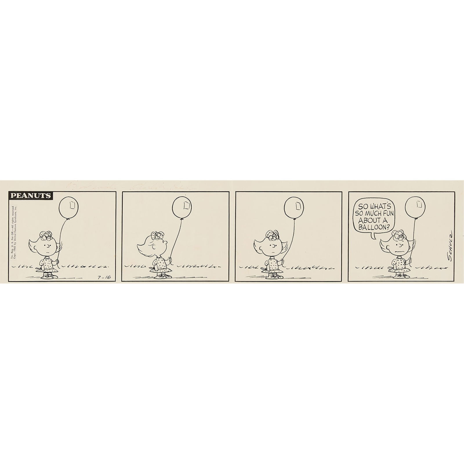 Schulz Peanuts Original 4-Panel Comic Sally 1962 (1 of 9)
