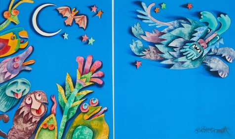 Gerald McDermott "Moon Dog Running Away" Painting