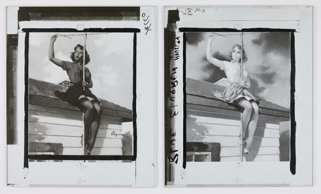 2 Elvgren "T.V. Spectacular" Glass Pin-Up Panels