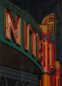 Robert Cottingham "Nite" Woodcut 1991