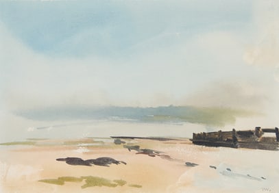 Leslie Worth "The Groyne, Pevensey" Watercolor