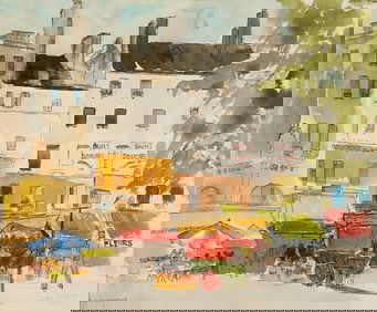 Josephine Lutz Rollins "Rue Mouffetard" Watercolor