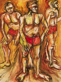 Purvis Young "Three Figures" Gouache Painting