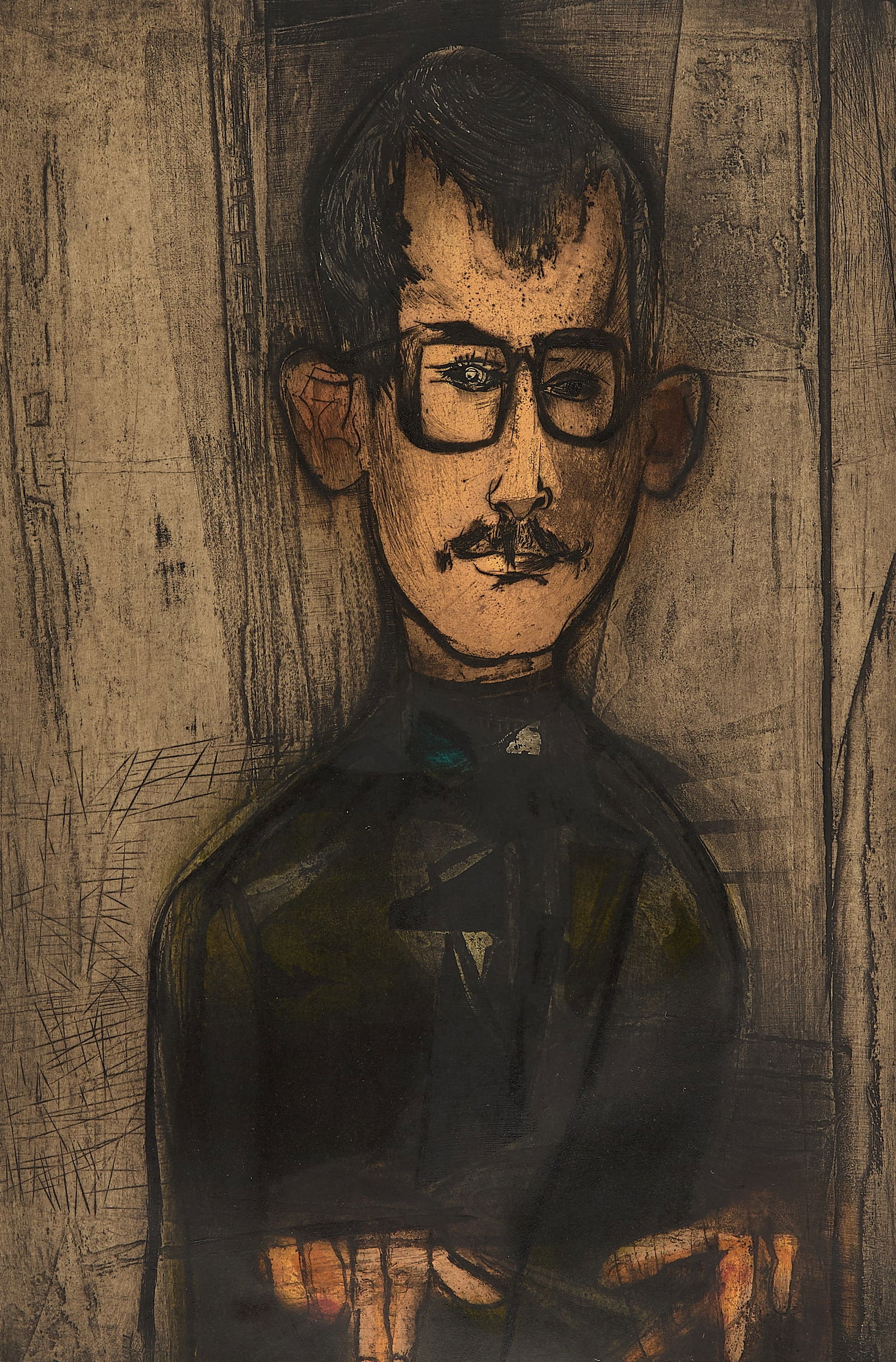 Mauricio Lasansky "1948 Self Portrait" Intaglio: Mauricio Lasansky (Argentine/American, 1914-2012). Color intaglio print titled "1948 Self Portrait," depicting the artist, 1948. Pencil signed, titled, dated, and numbered 60/70 along the lower right.