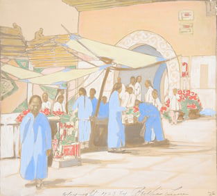 Bertha Lum "Lung Fu Sou" Handpainted Woodcut Print