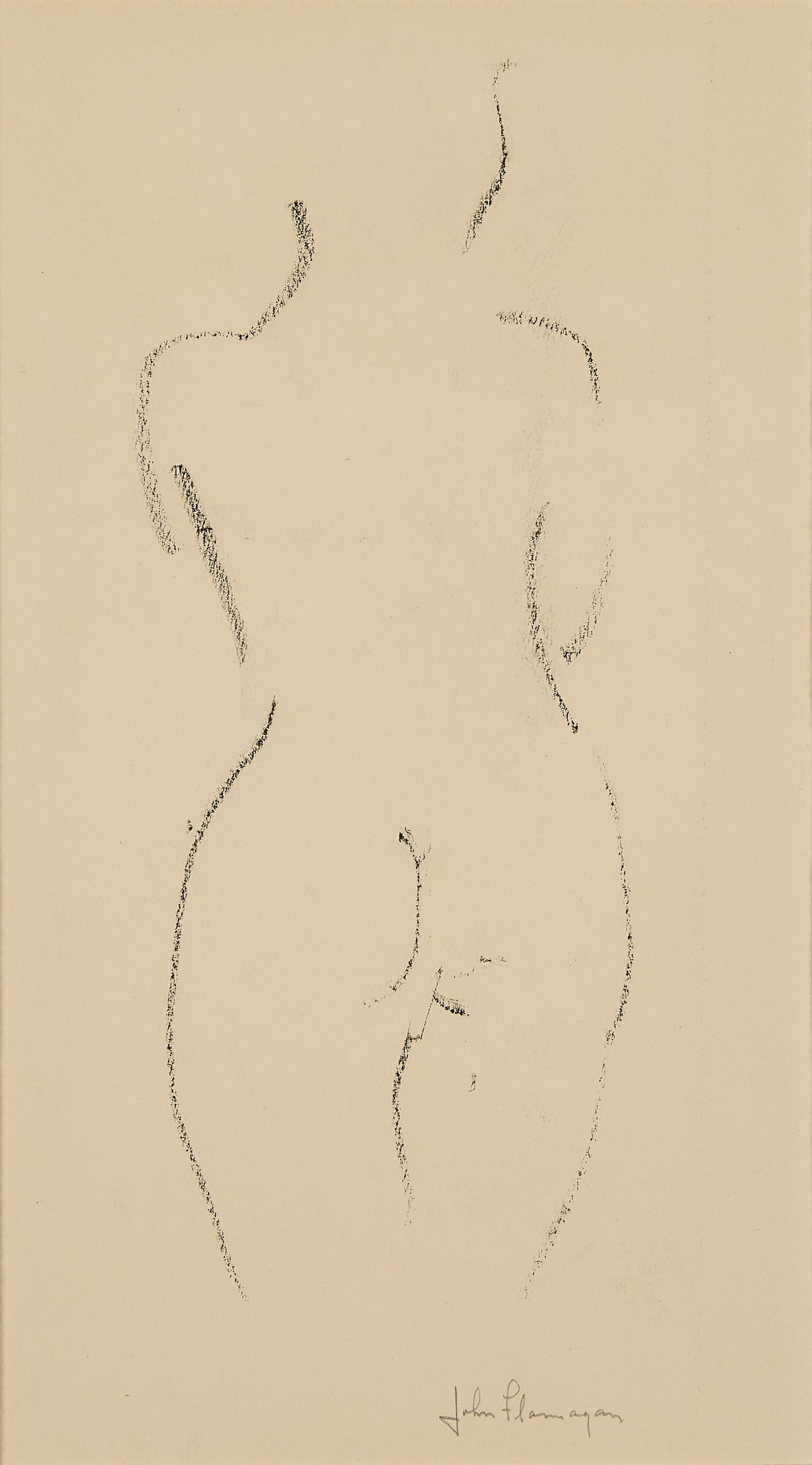 John B. Flannagan Nude Woman Charcoal Drawing: John Bernard Flannagan (American, 1895-1942). Charcoal crayon on paper drawing depicting the figure of a nude woman. Pencil signed along the lower right; further signed along the verso.Sight; height: