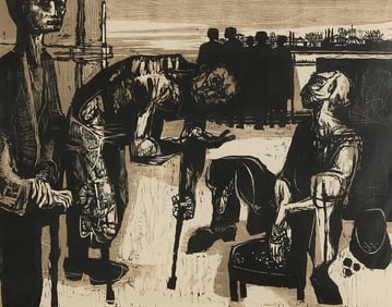 Robert Huck "Beggars" Woodcut 1959