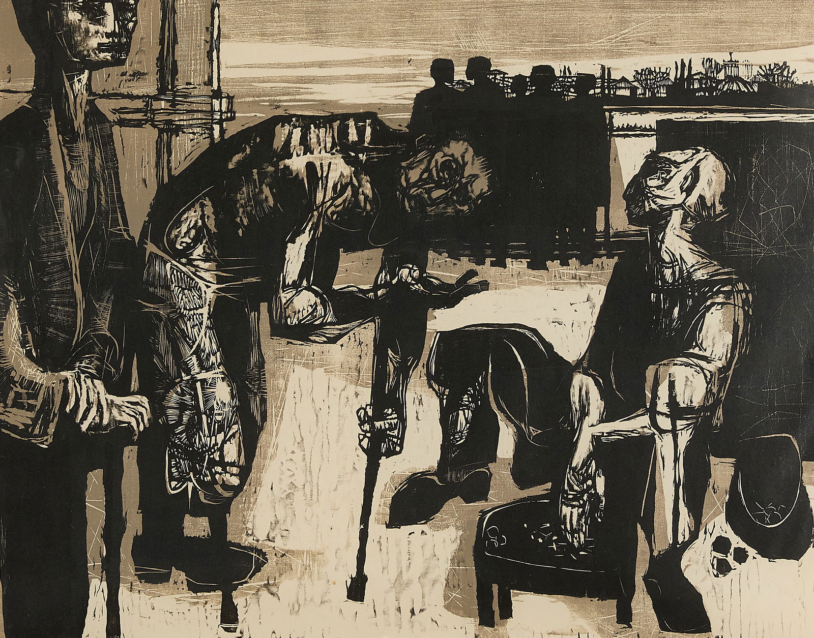 Robert Huck "Beggars" Woodcut 1959 (1 of 6)