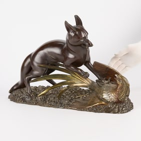 Georges Lavroff "Fox Attacking Pheasant" Bronze