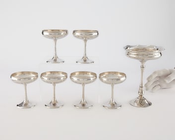 7 Hammered & Weighted Sterling Goblet Cups 1338 g