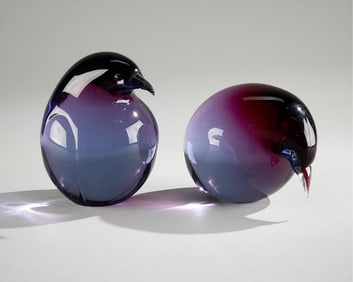 2 Livio Seguso Murano Glass Penguin Paperweights