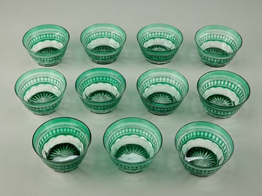 11 Emerald Green Cut Glass Crystal Bowls