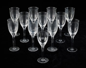 Set 12 Lalique Glass "Ange" Champagne Flutes