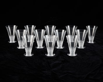 Set 12 Lalique Crystal "Bourgueil" Cordial Glasses