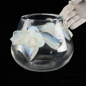 20th c. Lalique Glass "Orchidee" Rounded Vase